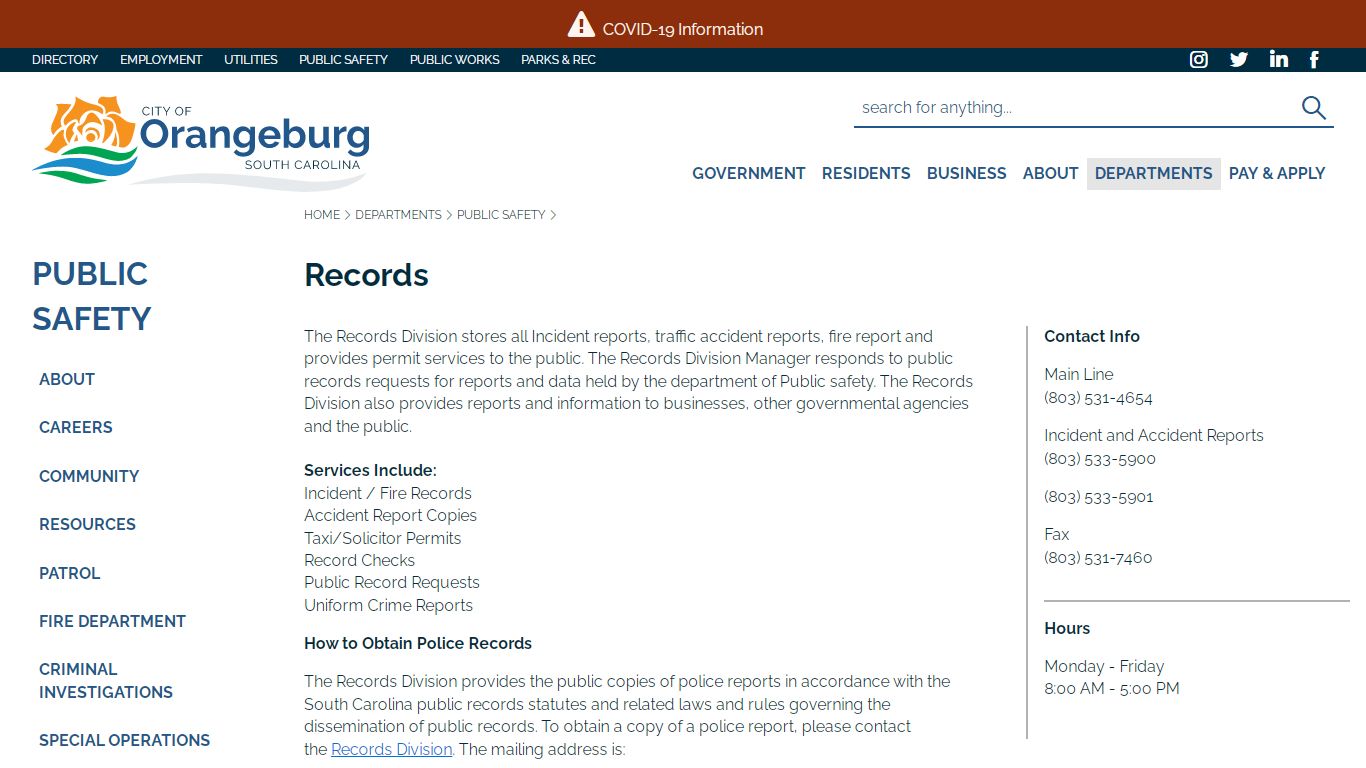 Records | City of Orangeburg, SC